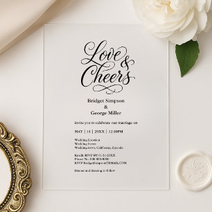 Schwarzweiß-Liebe und Beifall Elegante Hochzeit Acryleinladungen
