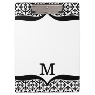 Schwarzweiss-Lilie mit Monogramm Klemmbrett