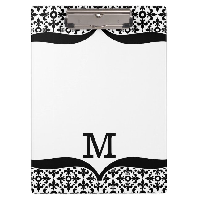 Schwarzweiss-Lilie mit Monogramm Klemmbrett (Vorderseite)