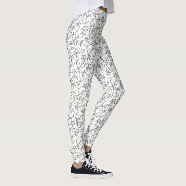Schwarzweiss-Lilie-von-d-Tal BlumenKontur Leggings (Rechts)