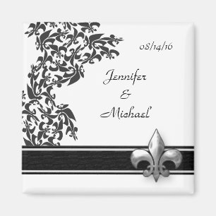 Schwarzweiss-Lilien-Damast-Hochzeits-Magnet Magnet