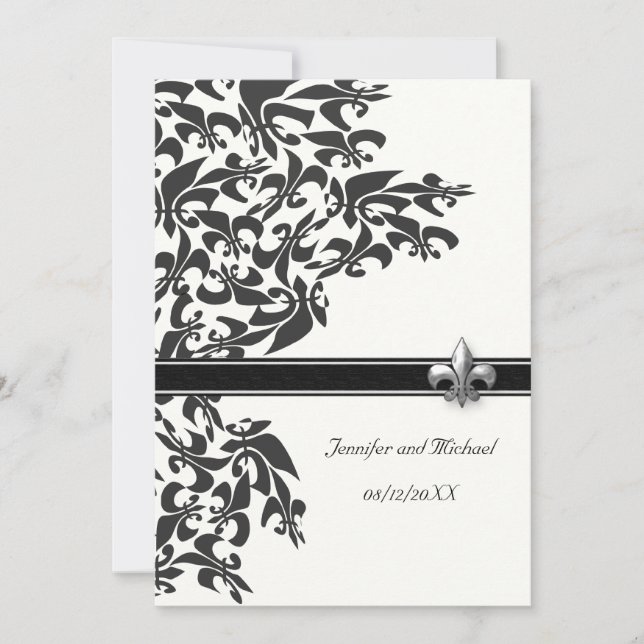 Schwarzweiss-Lilien-Entwurfs-Hochzeit laden ein Einladung (Vorderseite)