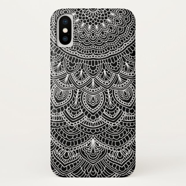 Schwarzweiss-Mandala Case-Mate iPhone Hülle (Rückseite)