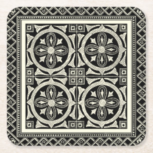 Schwarzweiss-Mandala-Motiv durch Visions-Studio Rechteckiger Pappuntersetzer