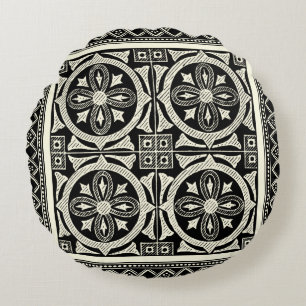 Schwarzweiss-Mandala-Motiv durch Visions-Studio Rundes Kissen