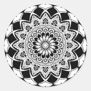 Schwarzweiss-Mandala Runder Aufkleber