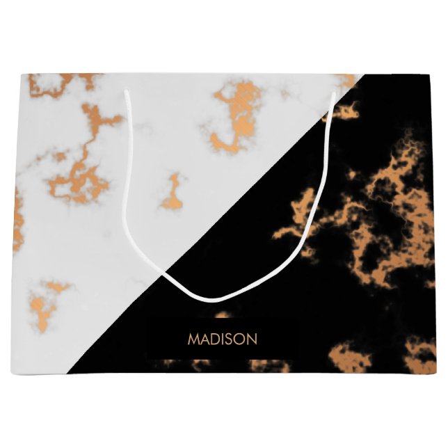 Schwarzweiss-Marmor Große Geschenktüte (Vorderseite)
