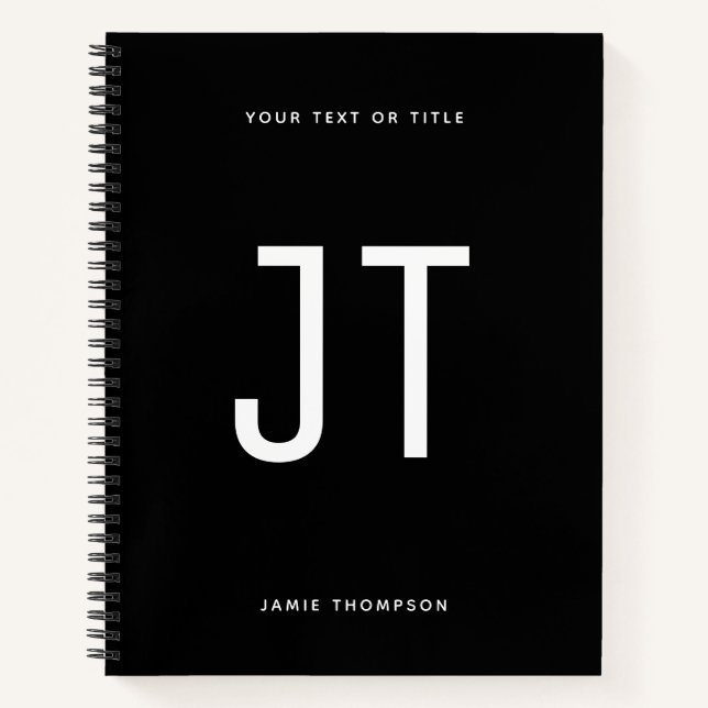 Schwarzweiß-Minimalistisch Einfache moderne Monogr Notizbuch (Vorderseite)