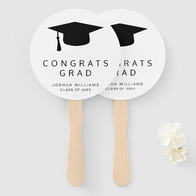 Schwarzweiß-Minimalistisch-Mortarboard-Abschluss Fächer (Vorne und Hinten)