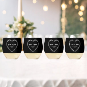 Schwarzweiß-Minimalistische gotische Hochzeit Weinglas Ohne Stiel