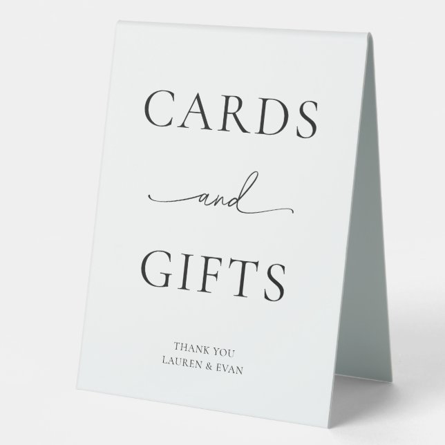 Schwarzweiß-Minimalistische Karten und Geschenke Tischaufsteller (Vorderseite)