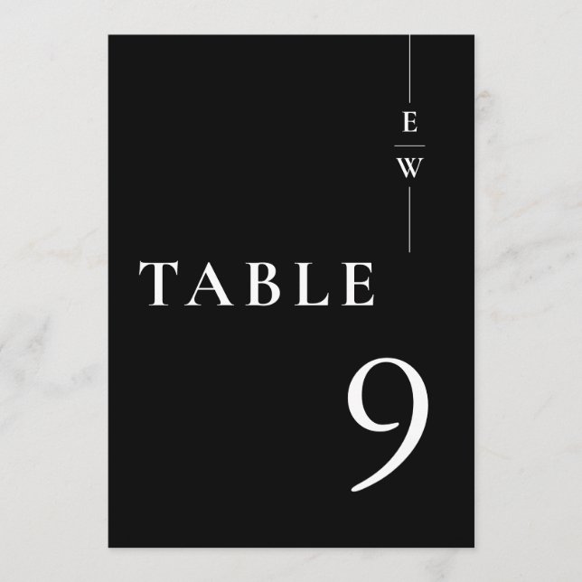 Schwarzweiß-Minimalistische Monogramm-Tischnummer Einladung (Vorderseite)