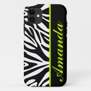 Schwarzweiss mit grünem Zebra-individuellem Namen Case-Mate iPhone Hülle