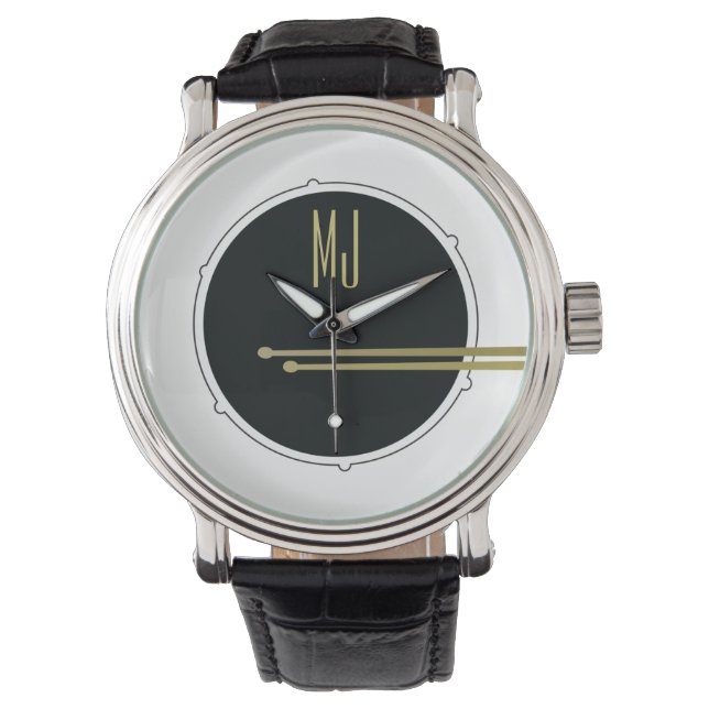 Schwarzweiß-Mit Monogramm Drummer Armbanduhr (Vorderseite)