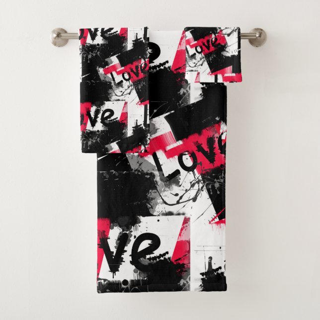 Schwarzweiß mit roten Flecken Liebe Muster Badhandtuch Set (Insitu)