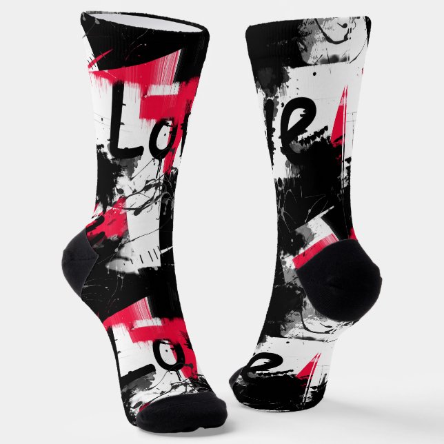 Schwarzweiß mit roten Flecken Liebe Muster Socken (Gewinkelt)