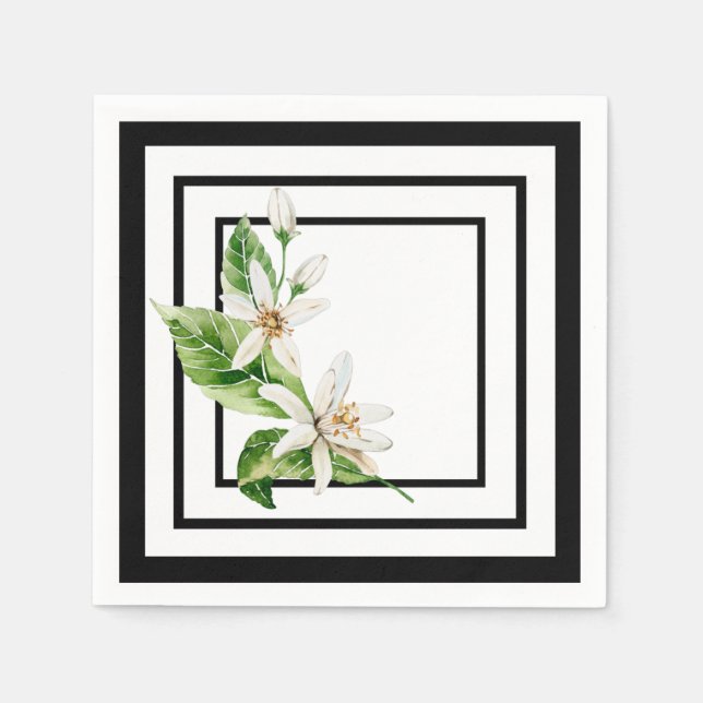 Schwarzweiß mit Zitronenblüte Serviette (Vorderseite)