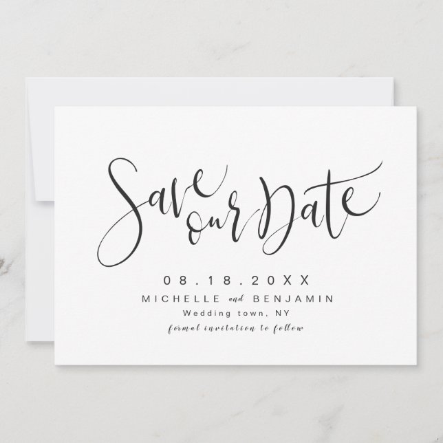 Schwarzweiß-Modern-Einfache Schrift Save the Date (Vorderseite)