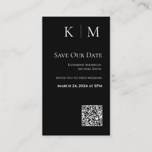 Schwarzweiß-Modern-Save the Date QR-Code- Visitenkarte