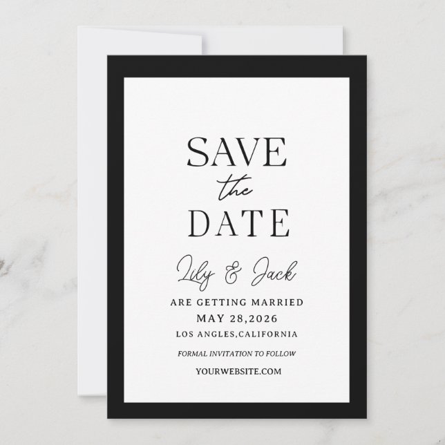 Schwarzweiß Moderner Minimal Save The Date (Vorderseite)