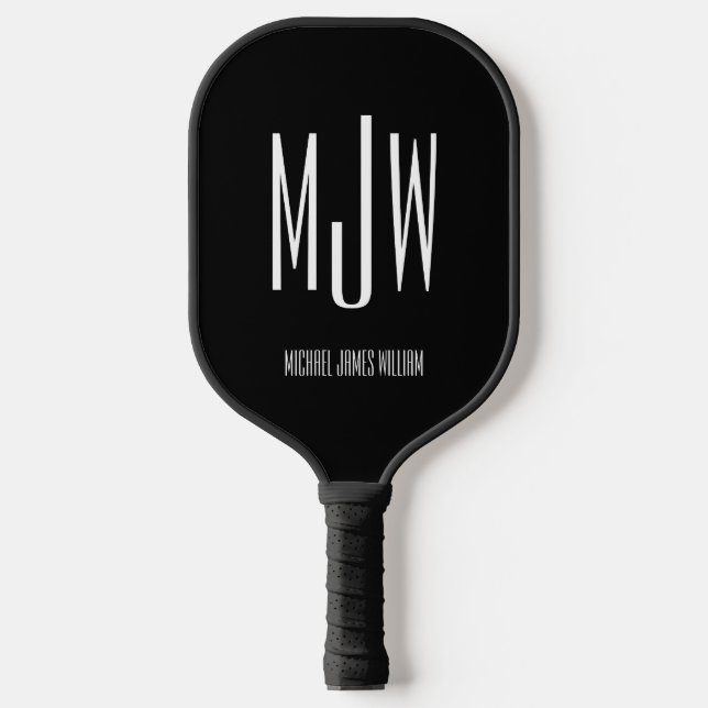 Schwarzweiß Modernes Monogramm Pickleball Schläger (Vorderseite)