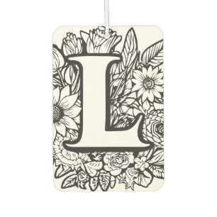 Schwarzweiß-Monogramm der personalisierten Blume Autolufterfrischer