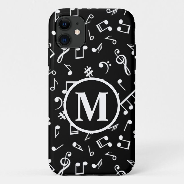 Schwarzweiß-Monogramm-Musiknote Case-Mate iPhone Hülle (Rückseite)