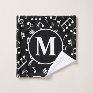 Schwarzweiß-Monogramm-Musiknote Waschlappen