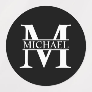 Schwarzweiß-Monogramm und Personalisierter Name-L Etiketten