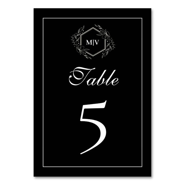 Schwarzweiß-Monogramm-Wappen-Tischnummer Tischnummer (Vorderseite)