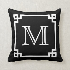 Schwarzweiss-Monogramm-weißer griechischer Kissen