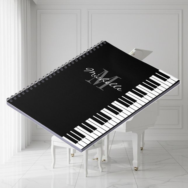 Schwarzweiss-Monogrammklavier befestigt Notizbuch Notizblock (piano notebook)