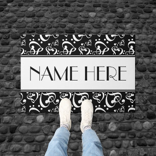 Schwarzweiss-Musik-Muster addieren Ihren Namen Fußmatte