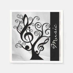 Schwarzweiss-Musikdreifacher Clef-Baum-Servietten Serviette