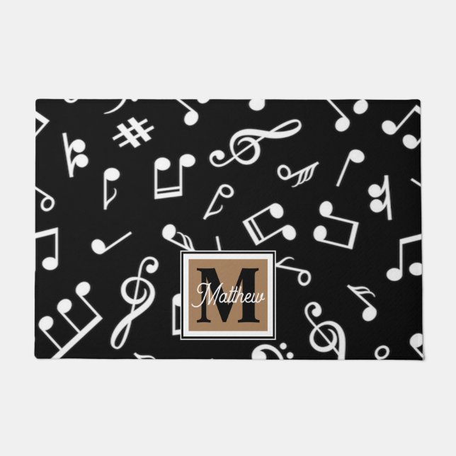 Schwarzweiß-Musiknote Musician Monogram Fußmatte (Vorderseite)