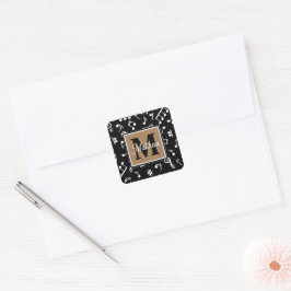 Schwarzweiß-Musiknote Musician Monogram Quadratischer Aufkleber