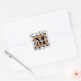 Schwarzweiß-Musiknote Musician Monogram Quadratischer Aufkleber