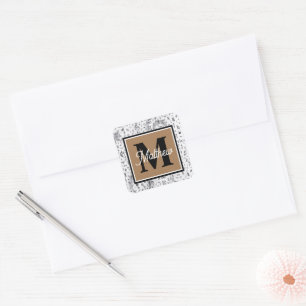 Schwarzweiß-Musiknote Musician Monogram Quadratischer Aufkleber