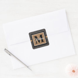 Schwarzweiß-Musiknote Musician Monogram Quadratischer Aufkleber