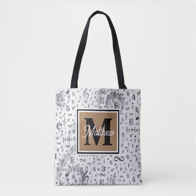 Schwarzweiß-Musiknote Musician Monogram Tasche (Vorderseite)