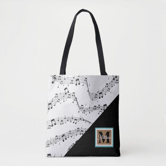 Schwarzweiß-Musiknote Musician Monogram Tasche (Vorderseite)