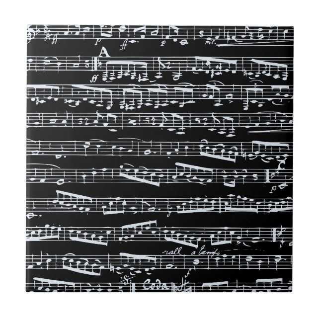 Schwarzweiss-Musiknoten Fliese (Vorderseite)