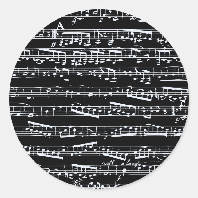 Schwarzweiß-Musiknoten Runder Aufkleber (Vorderseite)