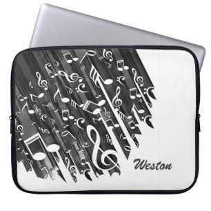 Schwarzweiß-Musiknoten und benutzerdefinierte Mono Laptopschutzhülle