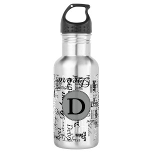 Schwarzweiss-Namenmonogramm personalisiert Trinkflasche