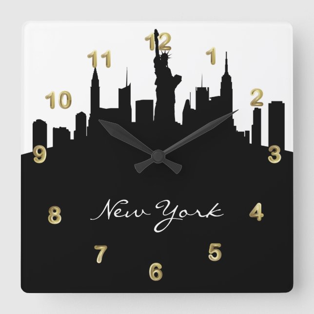 Schwarzweiss-New- YorkSkyline Quadratische Wanduhr (Vorderseite)
