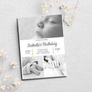 Schwarzweiß Niedlich 1. Geburtstag Party Einladung