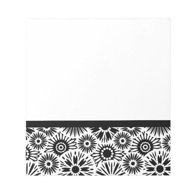 Schwarzweiß-Notebook mit Blumenmuster Notizblock (Vorderseite)