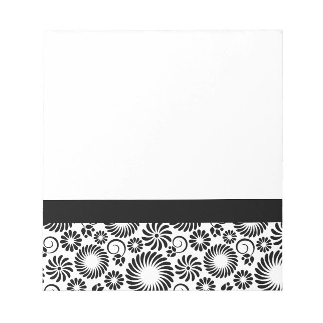 Schwarzweiß-Notebook mit Blumenmuster Notizblock (Vorderseite)