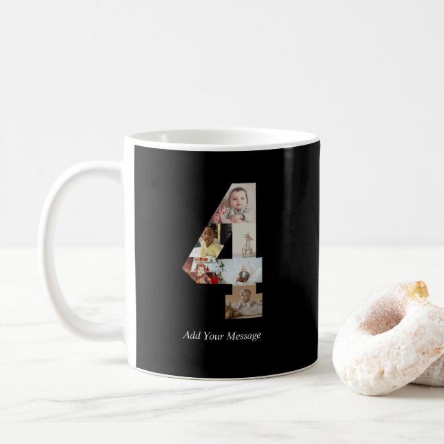 Schwarzweiß-Nummer 4 FotoCollage Kaffeetasse (Mit Donut)